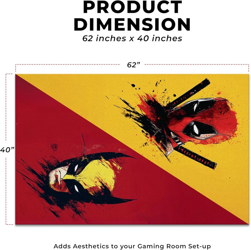 DreamController Deadpoool Wolverinne Custom Rugs for Gamer Room (62x40inch)| Playroom Carpets Inspired by Games & Anime Decor for Gamers | Gamer Room Decor for Kids Teen Anti-Slip Gaming Mats - Image 2